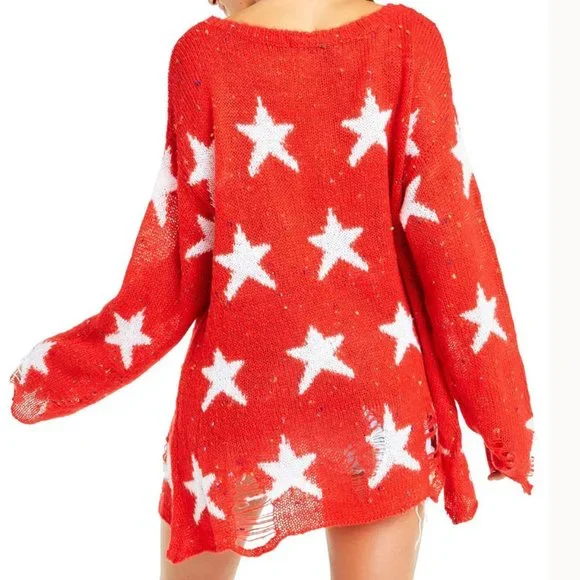 💥HOT ITEM💥Seeing Stars Speckled Distressed Lennon Sweater in Scarlet Red - Picture 7 of 16